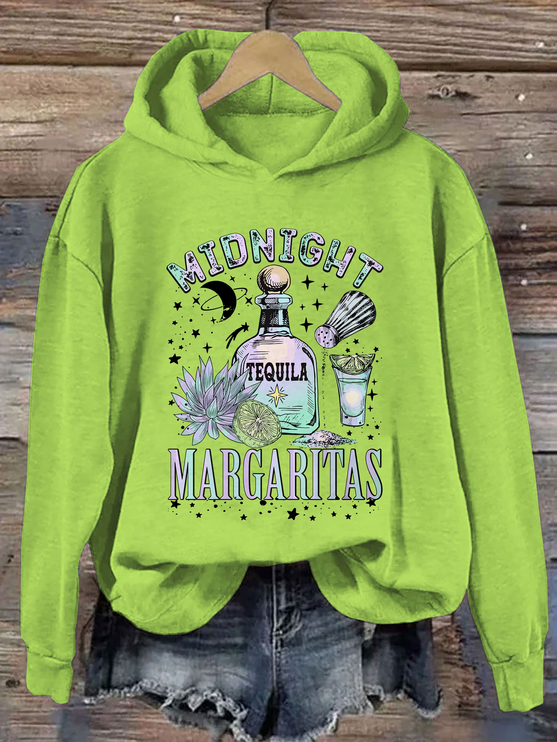Midnight Margaritas Tequila Bottle Lime Succulent Hoodie
