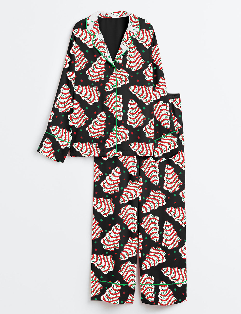 Women's Christmas Tree Cake Long Sleeve Satin Pajama Set