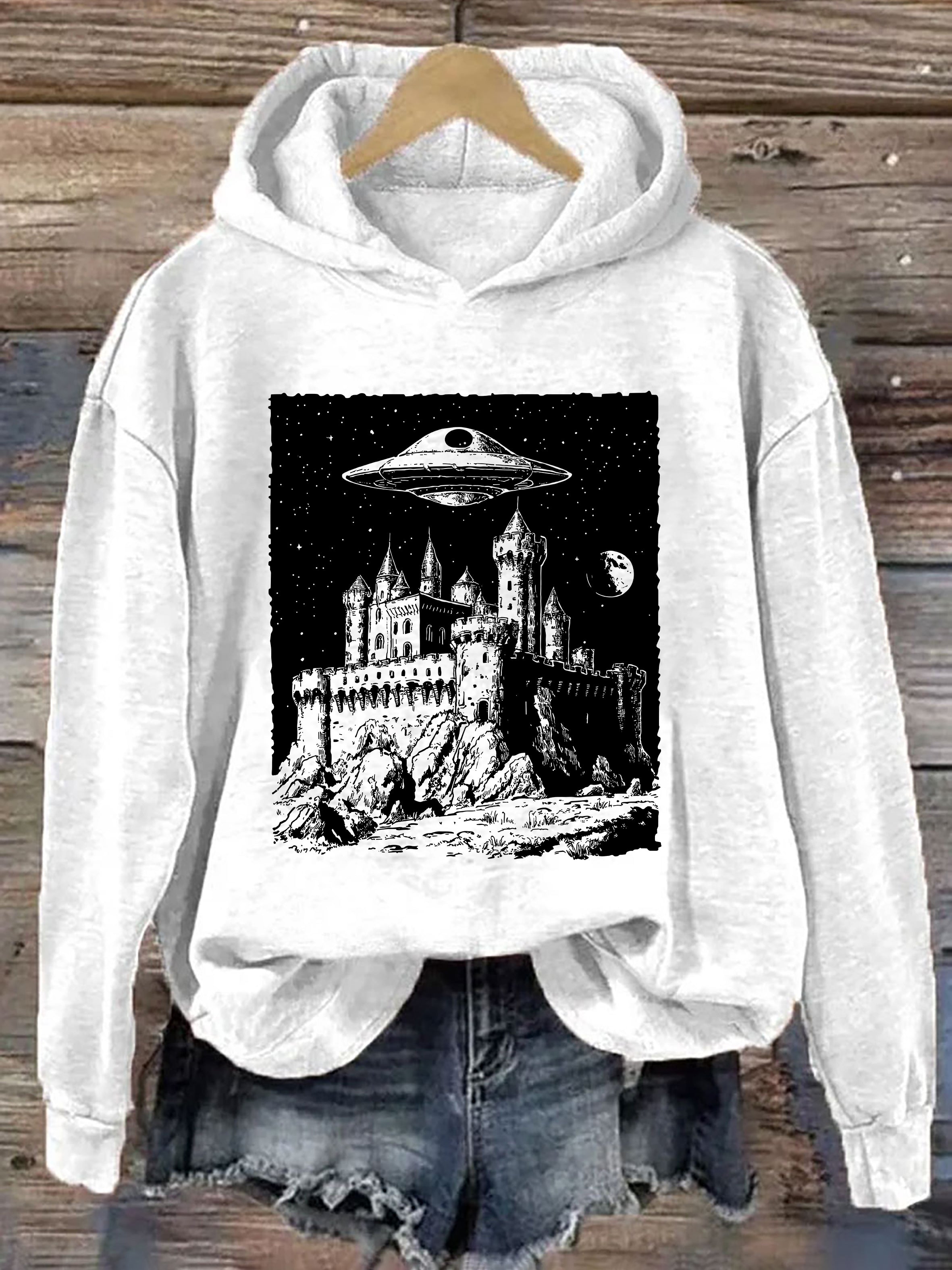 UFO Castle Vintage Graphic Hoodie