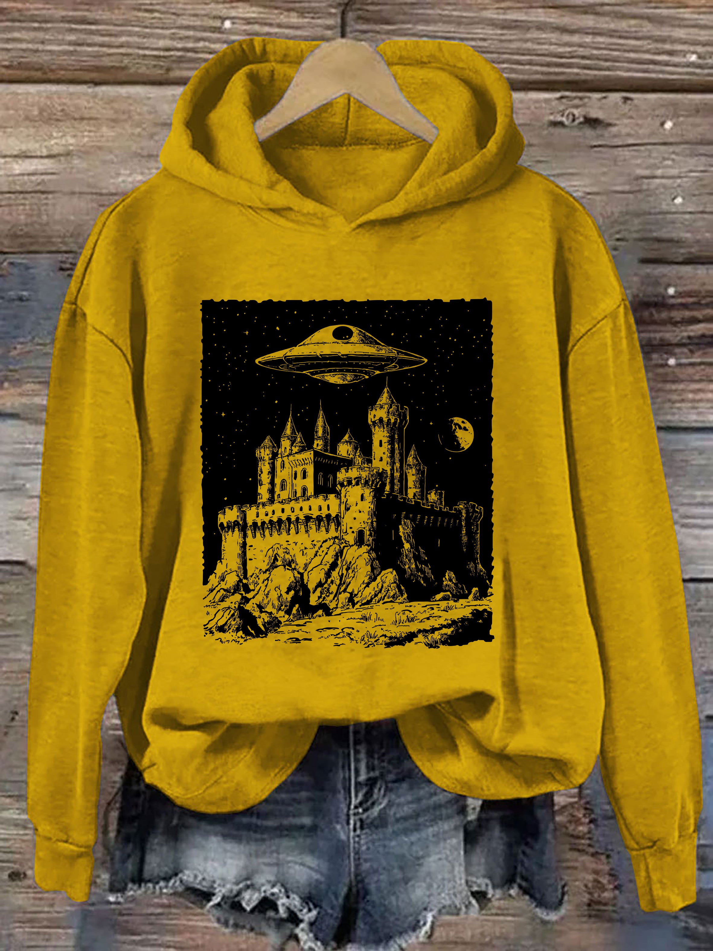 UFO Castle Vintage Graphic Hoodie