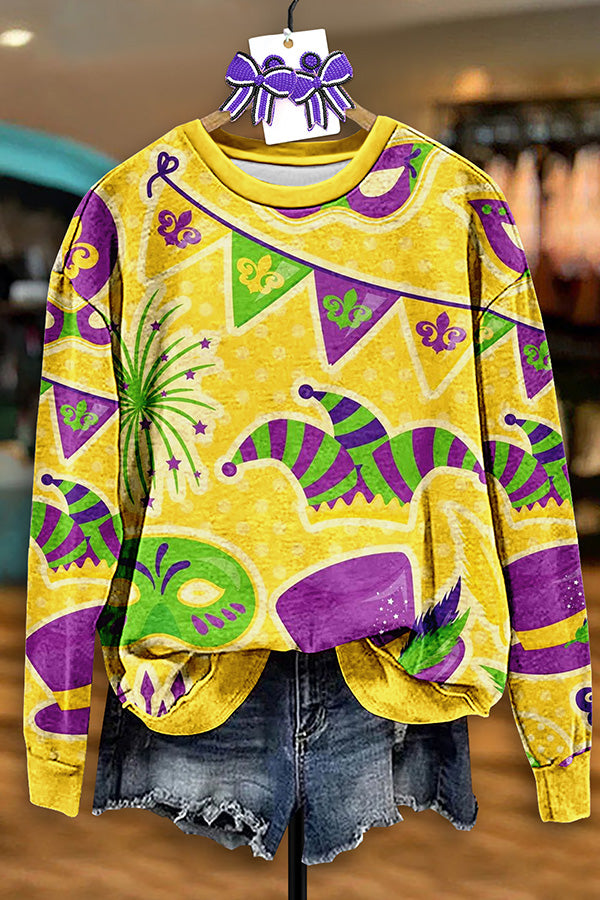 Vintage Mardi Gras Print Sweatshirt