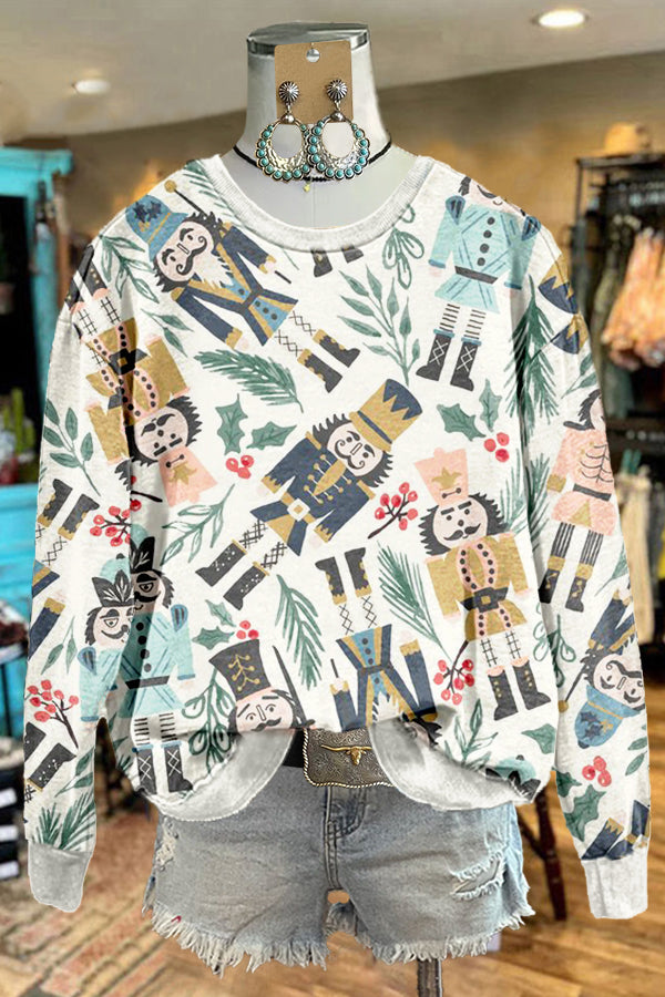 Sweet Christmas Nutcracker Print Sweatshirt