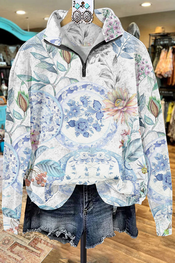 Elegant Contrast Floral Print Sweatshirt
