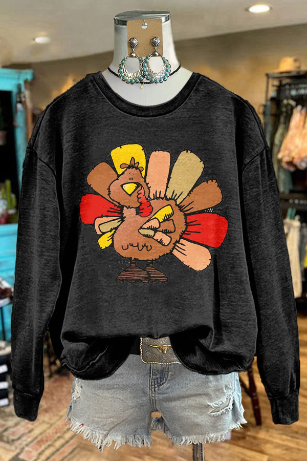 Unique Thanksgiving Turkey Print Sweatshirt