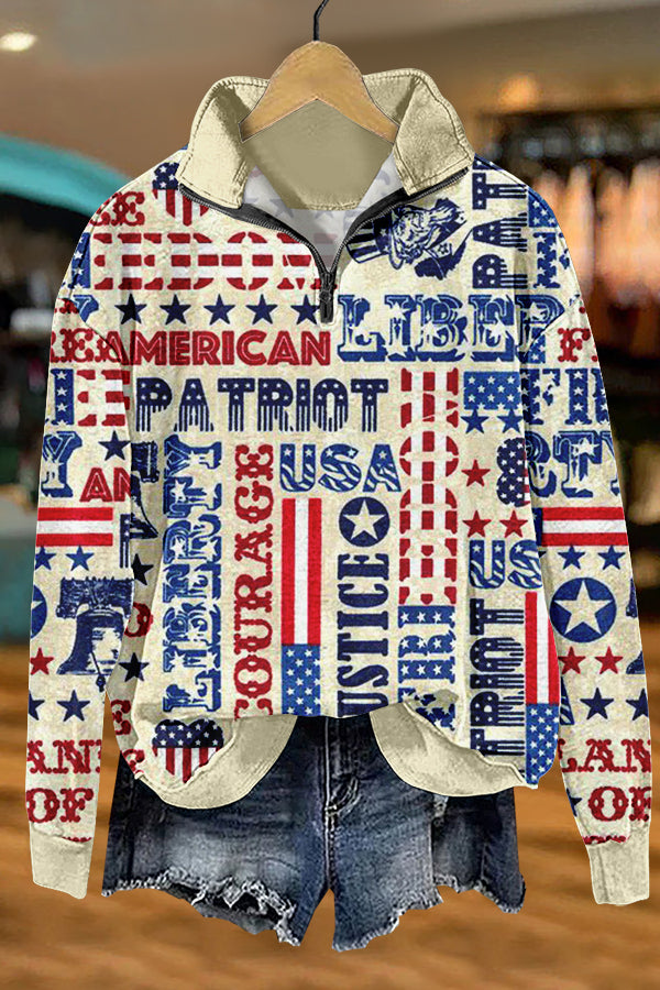 Cozy Patriotic Day Print Sweatshirt
