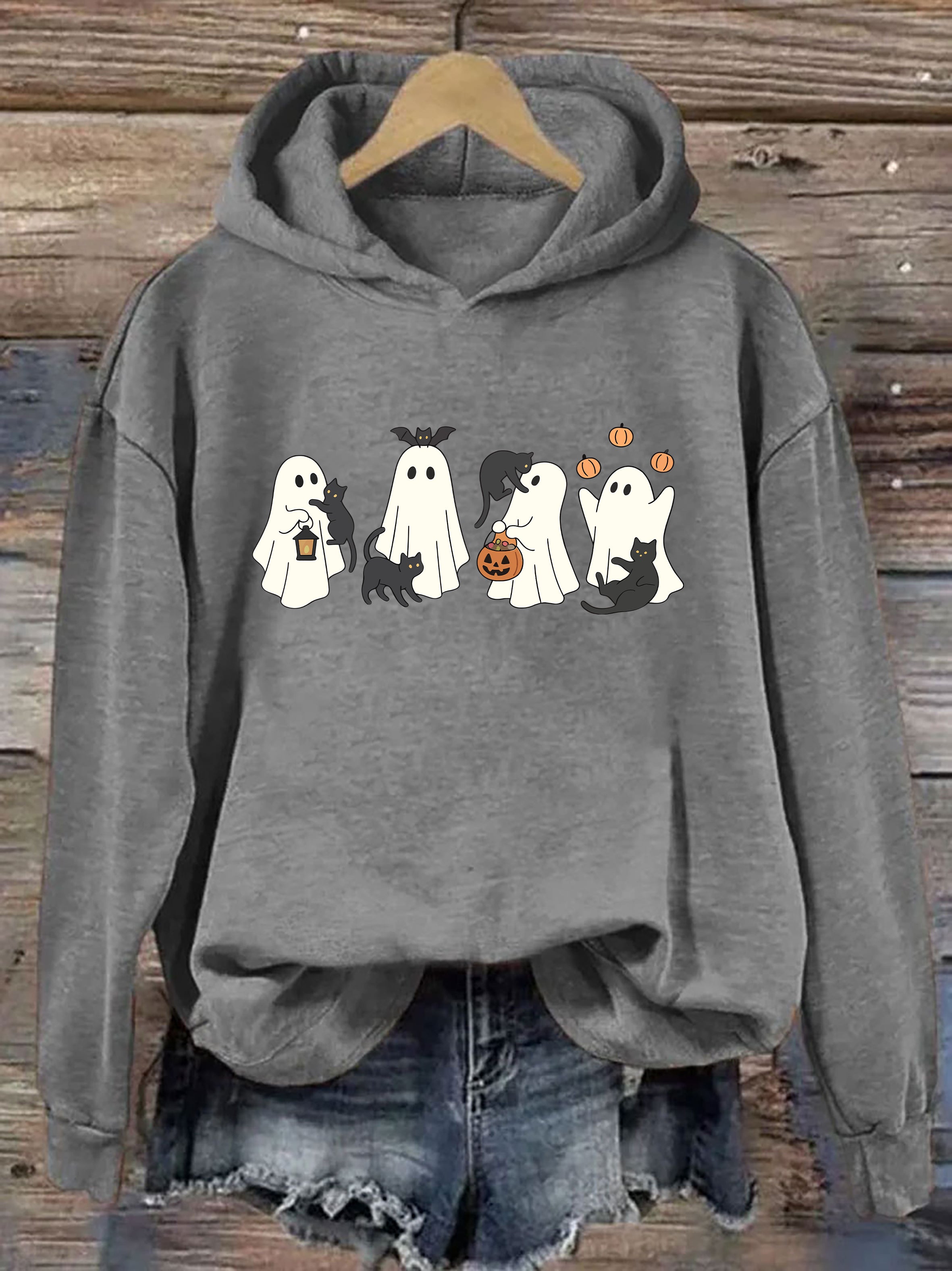 Vintage Halloween Ghost with Black Cats Hoodie