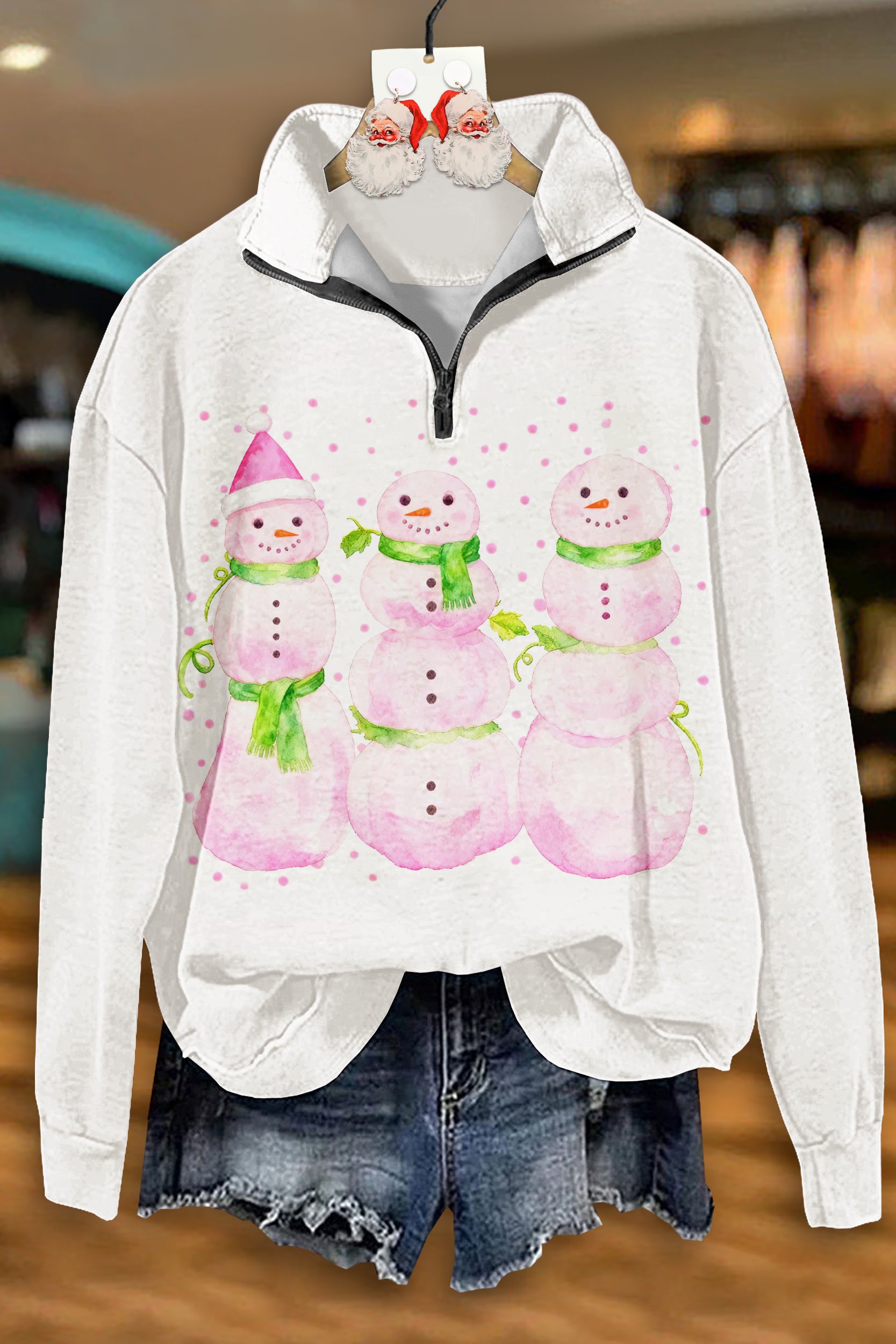 Cute Christmas Snowman Zip-Up Sweatshirt