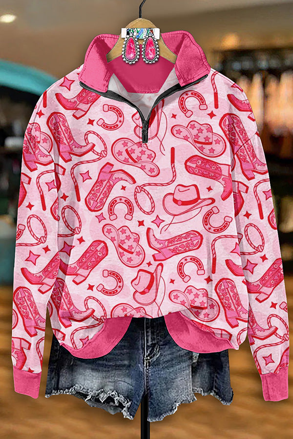 Retro Western Disco Boots Zip-Up Sweatshirt