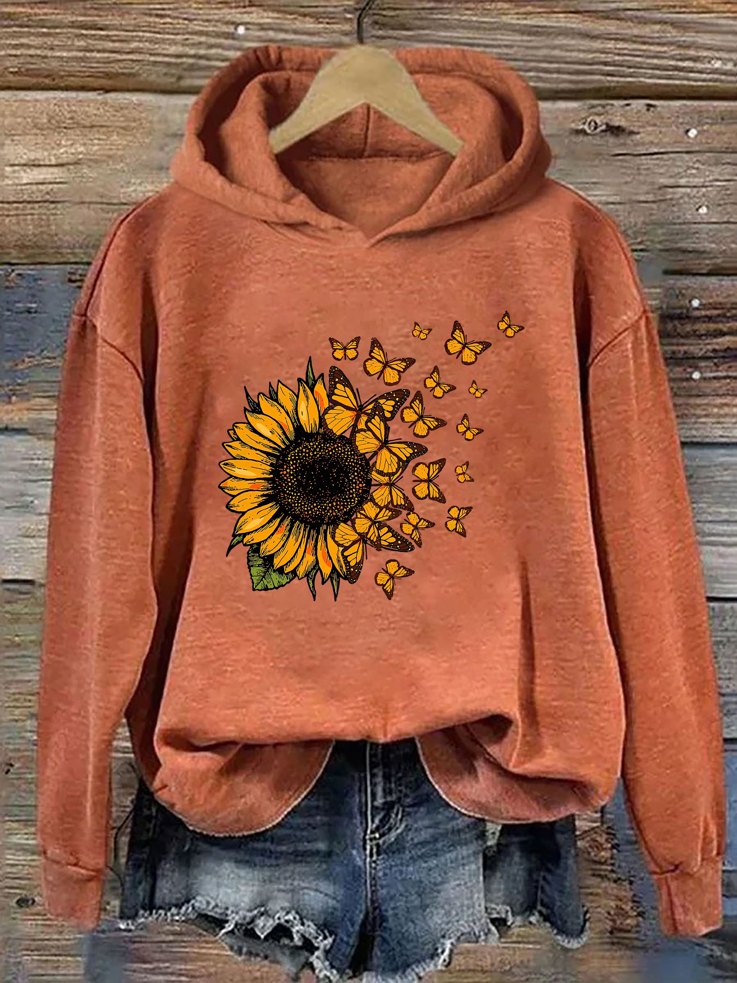 Beautiful Sunflower And Flying Butterflies Hoodie