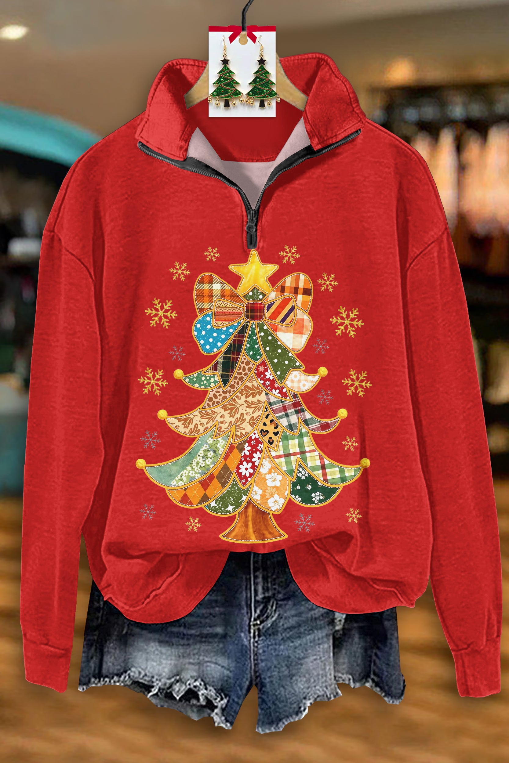 Vintage Christmas Tree Zipper Sweatshirt