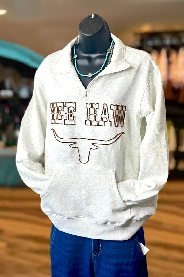 Western Yee Haw Longhorn Zip-Up Sweatshirt