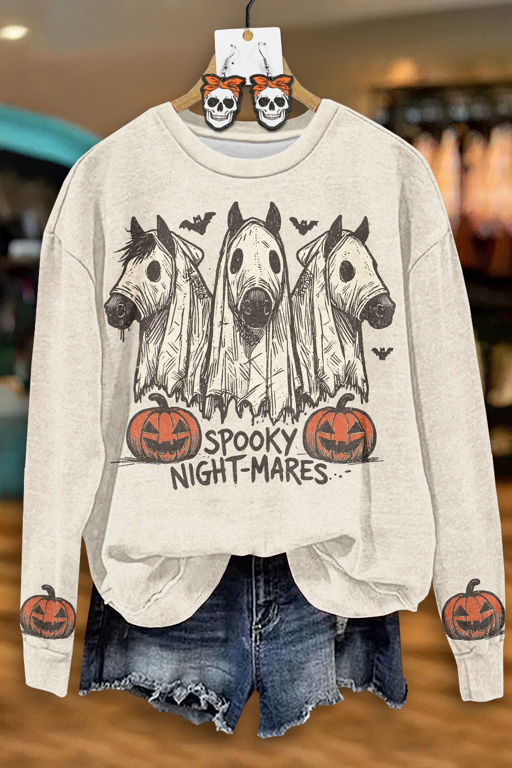 Vintage Halloween Horse Ghost Pumpkin Sweatshirt