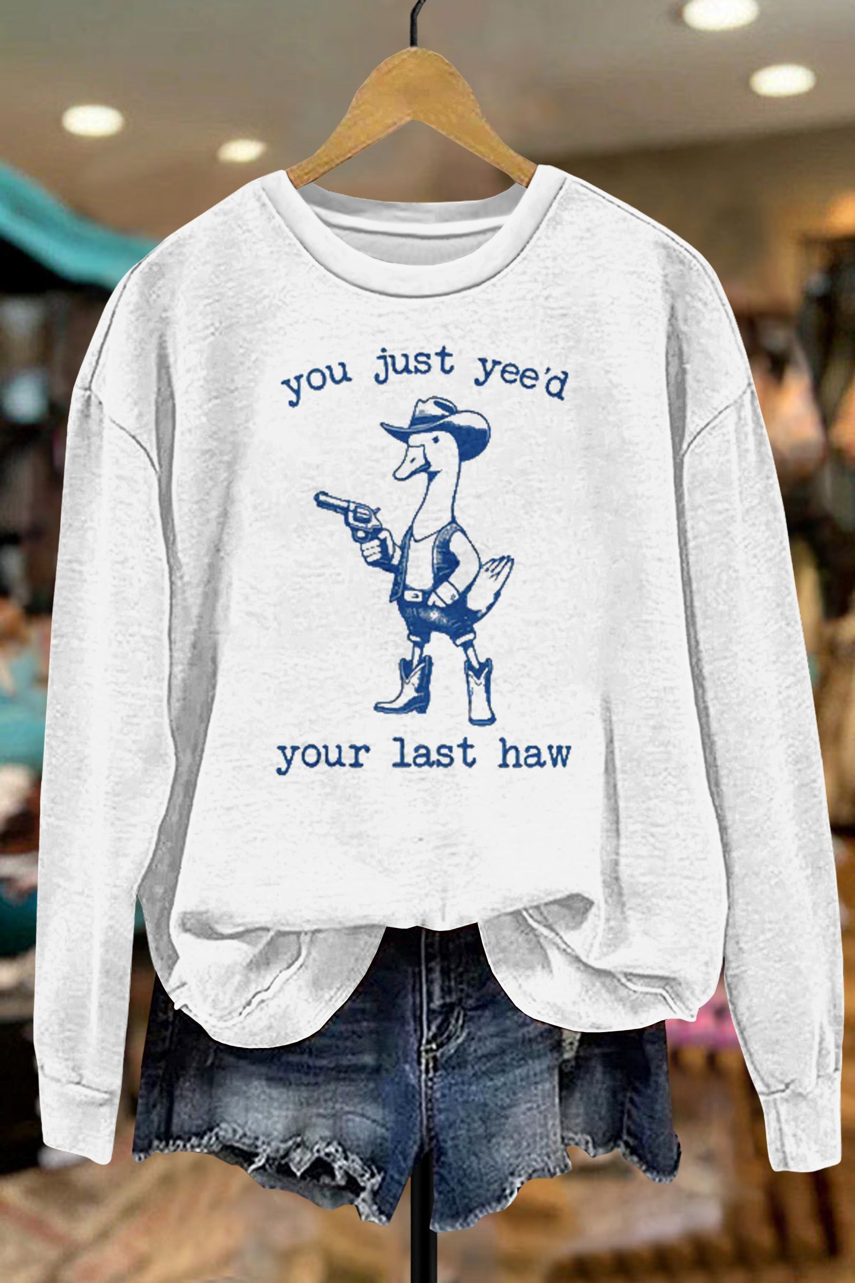 Funny Western Cowboy Goose Print Sweatshirt