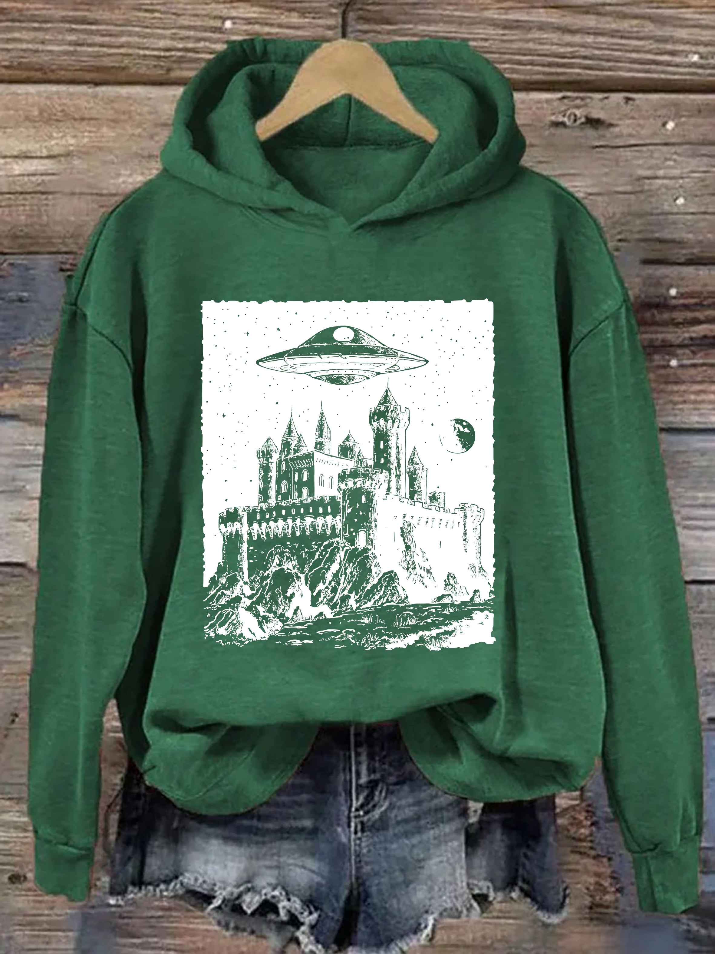 UFO Castle Vintage Graphic Hoodie