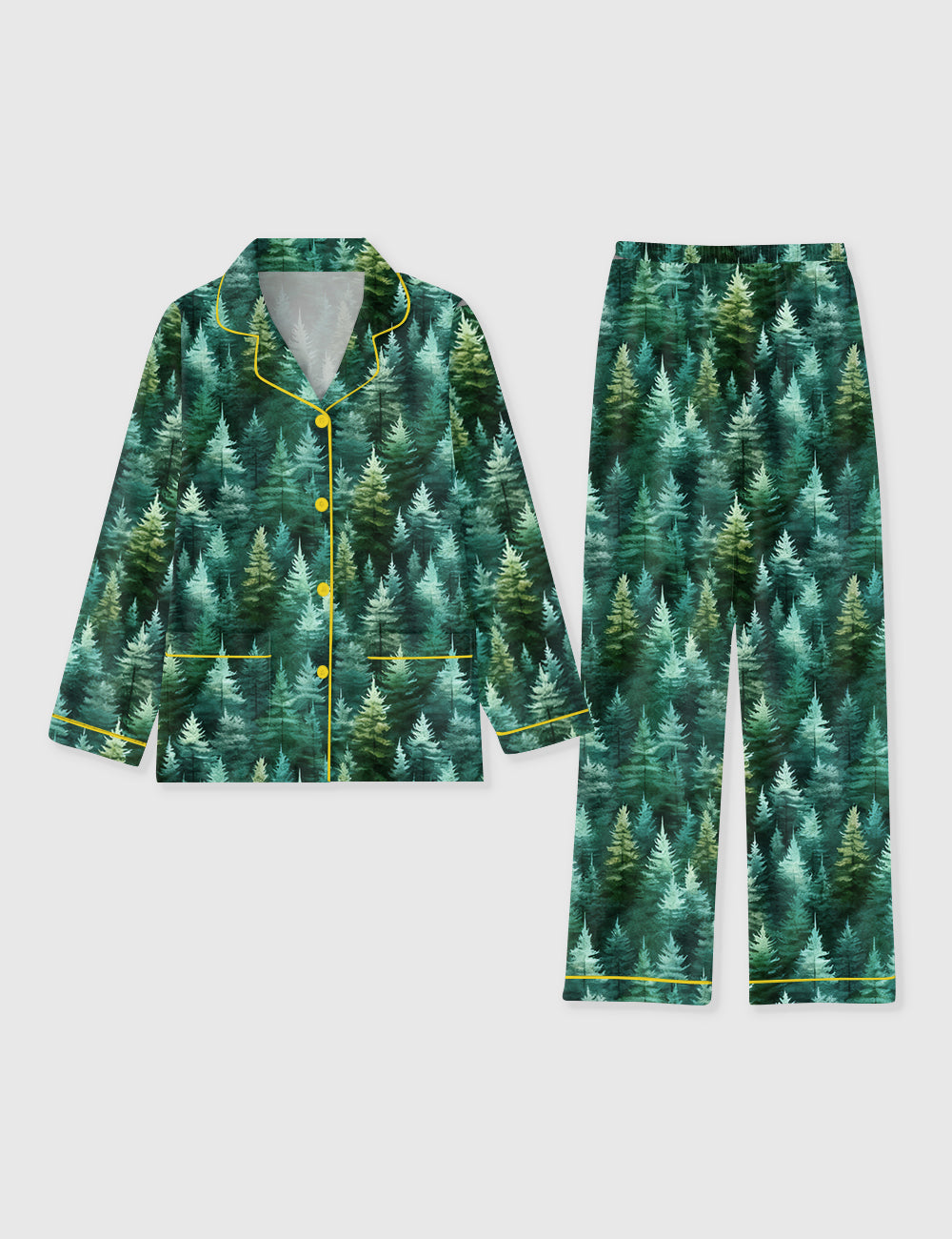Women's Rustic Pine Trees Forest In Woodland Christmas Long Sleeve Pocket Cotton Pajama Set