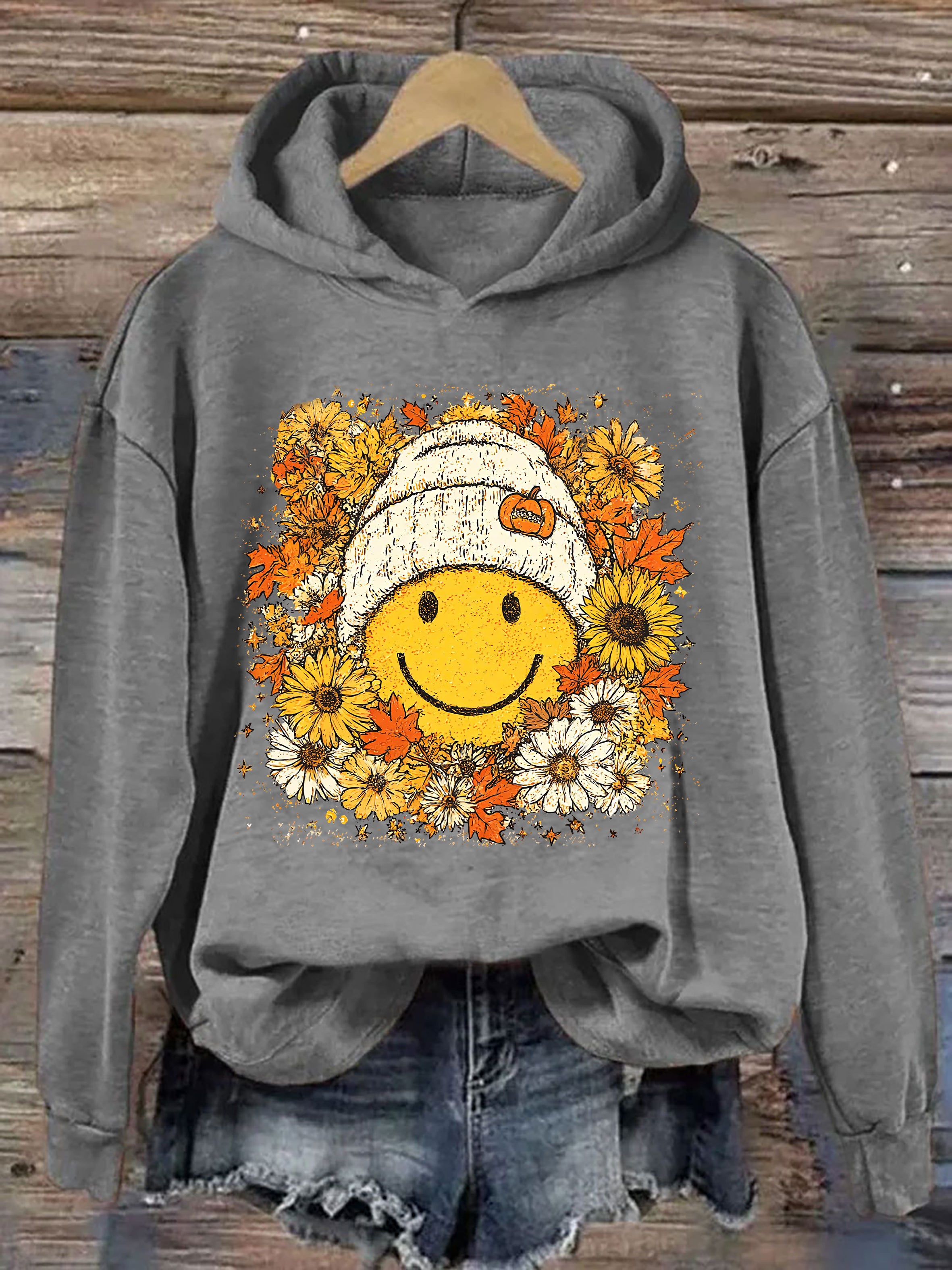Floral Fall Smiley Face Hoodie