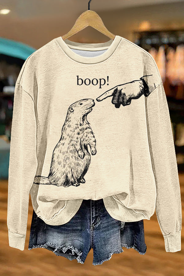 Cute Groundhog Day Print Sweatshirt