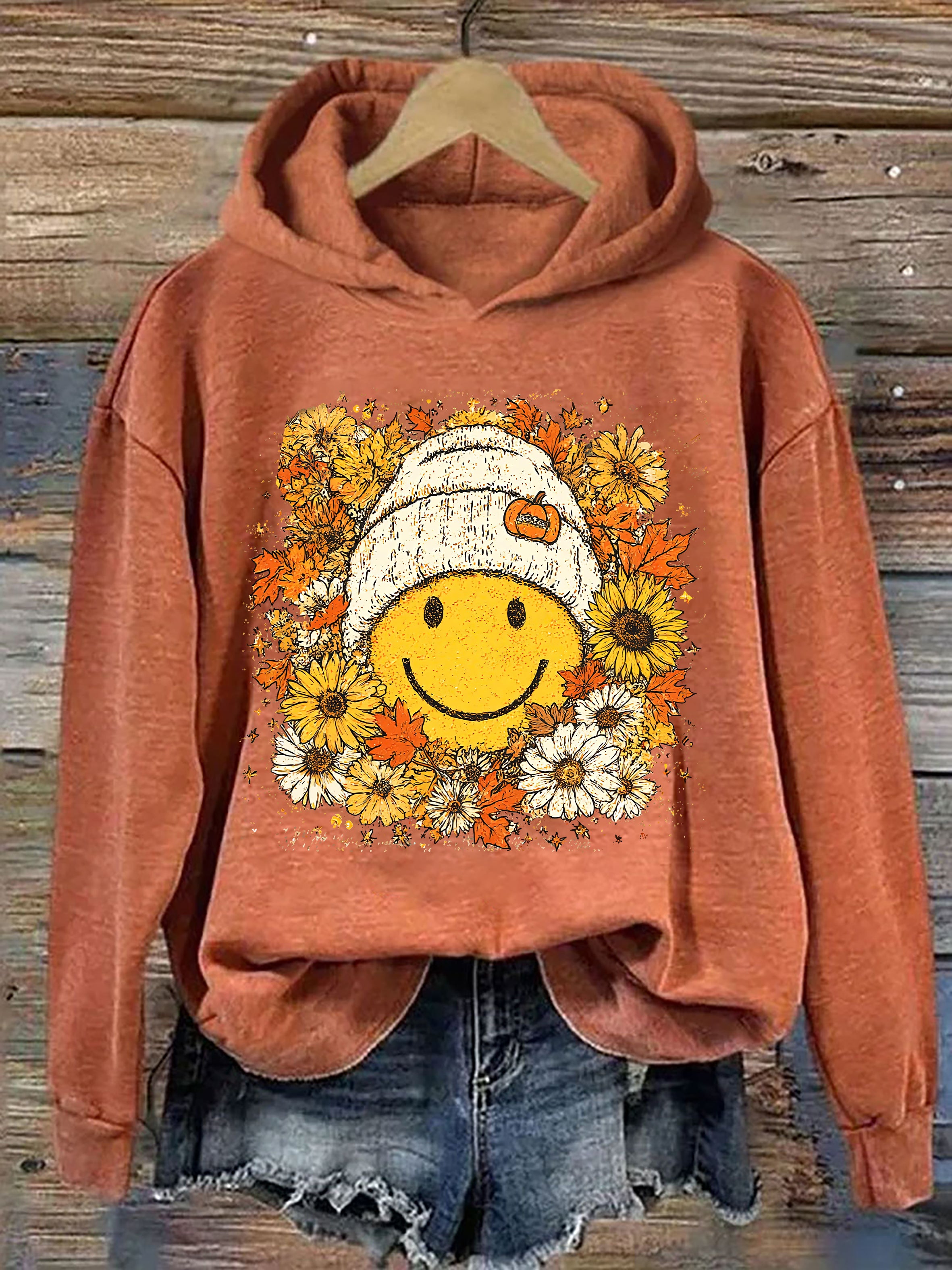 Floral Fall Smiley Face Hoodie