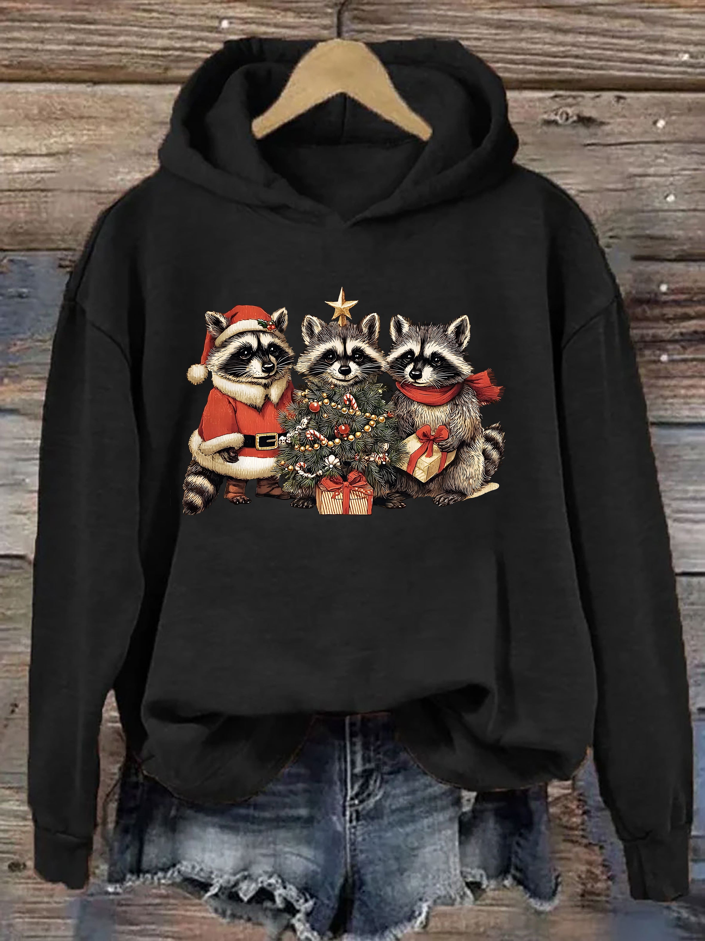 Christmas Santa Raccoons Hoodie