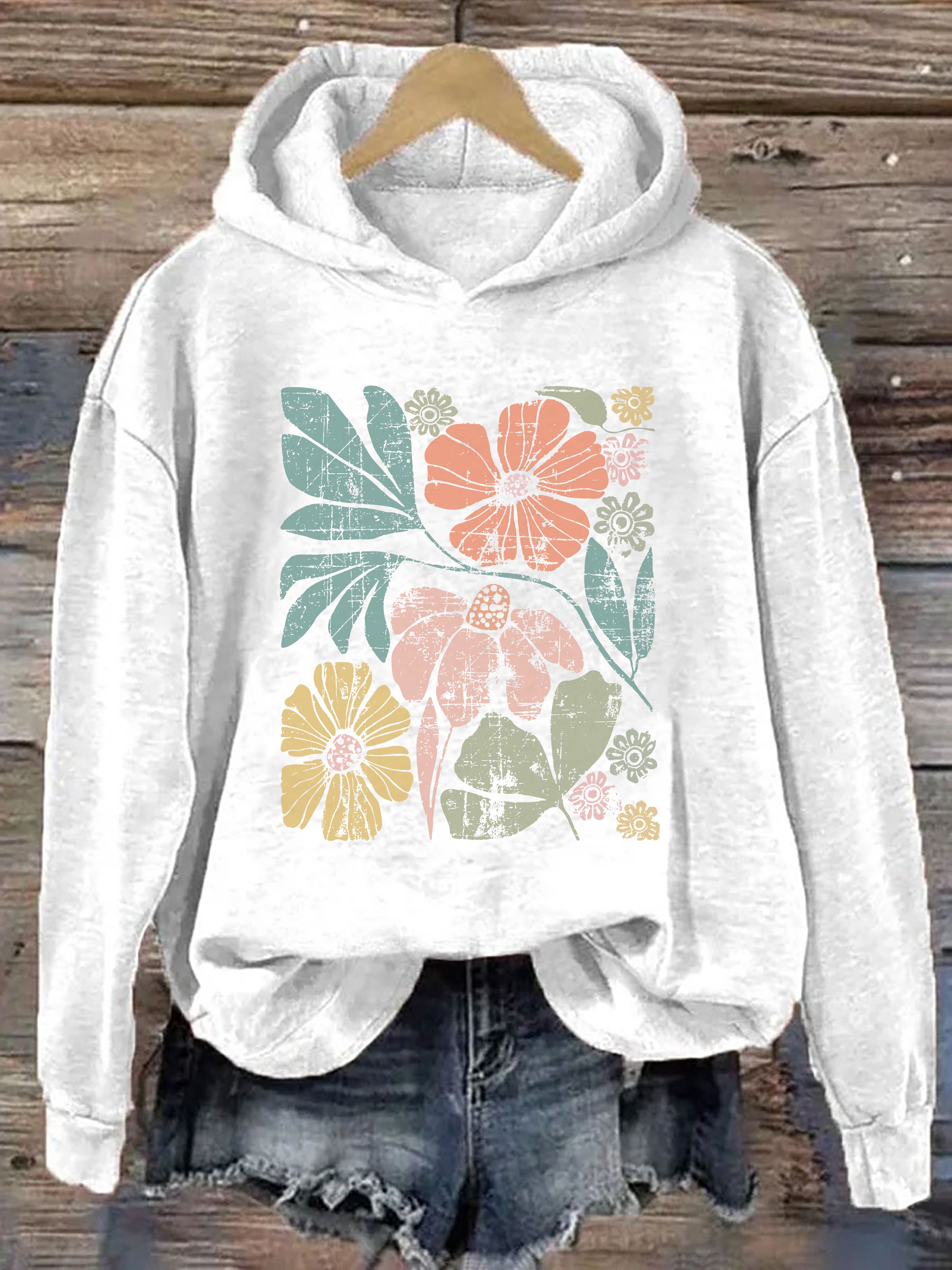 Large Colorful Distressed Flowers Hoodie
