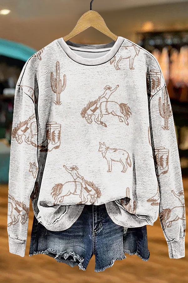 Western Cowboy Horse Racing Print Sweatshirt
