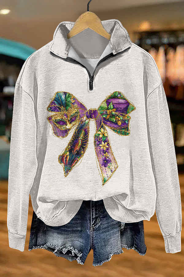 Shiny Mardi Gras Bow Print Sweatshirt