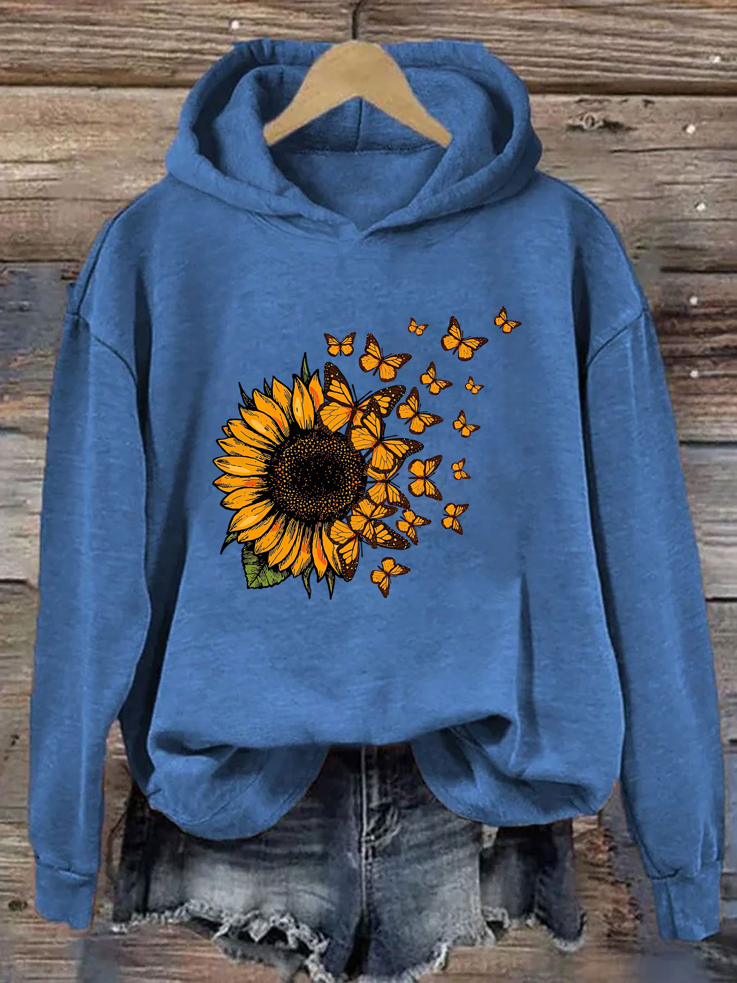 Beautiful Sunflower And Flying Butterflies Hoodie