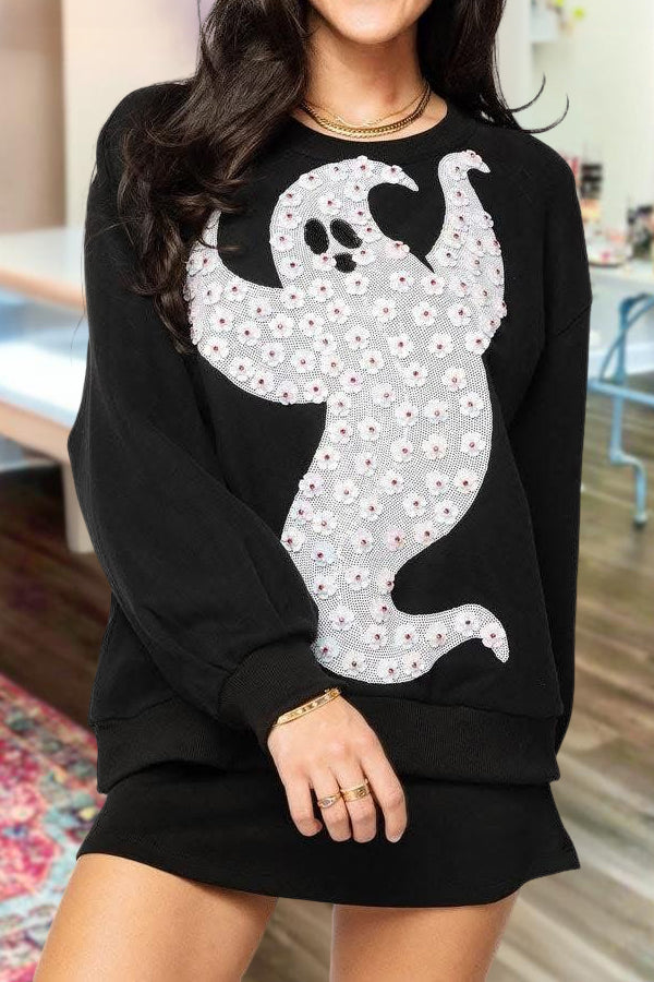 Halloween Glitter Flower Ghost Sweatshirt