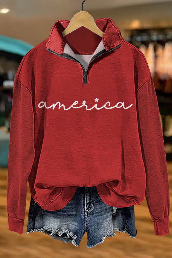 Cozy America Patriotic Day Print Sweatshirt
