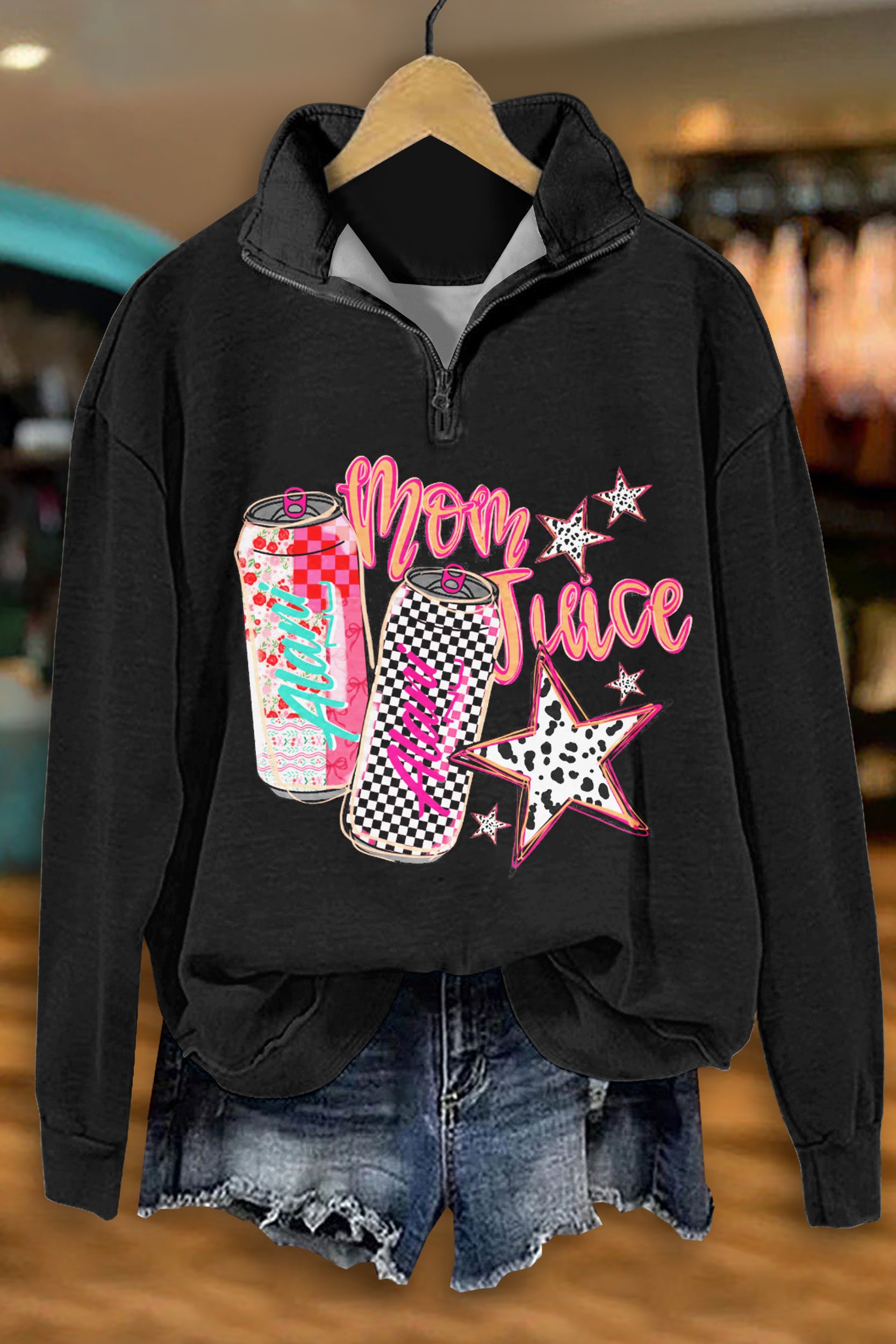 Casual Alani Mama Juice Checkerboard Print Zip-Up Sweatshirt