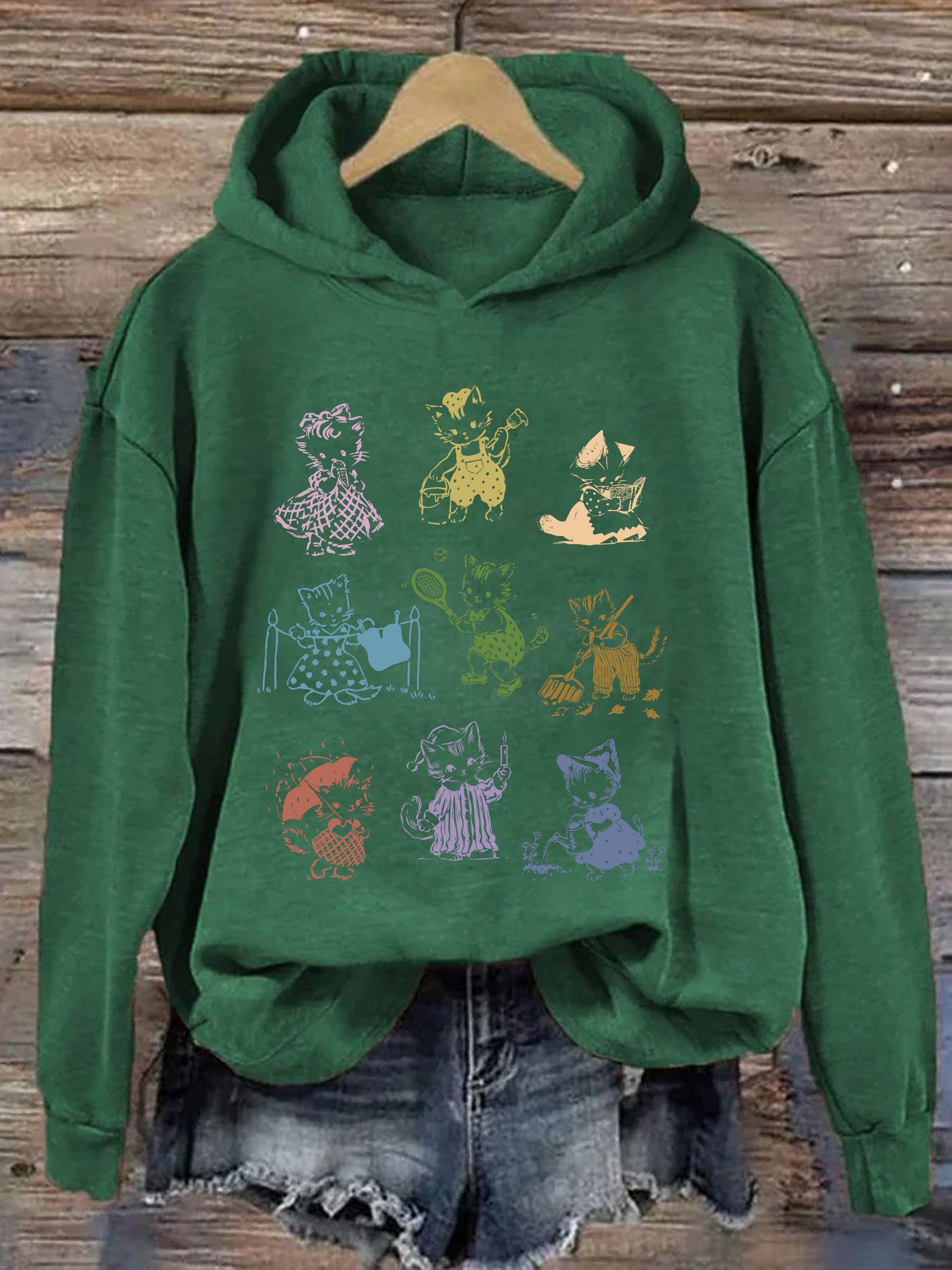 Cat 90s Tattoo Vintage Hoodie