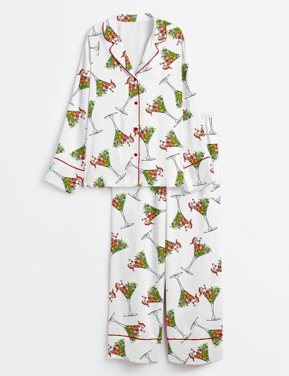 Christmas Santa Martini Long Sleeve Satin Pajama Set