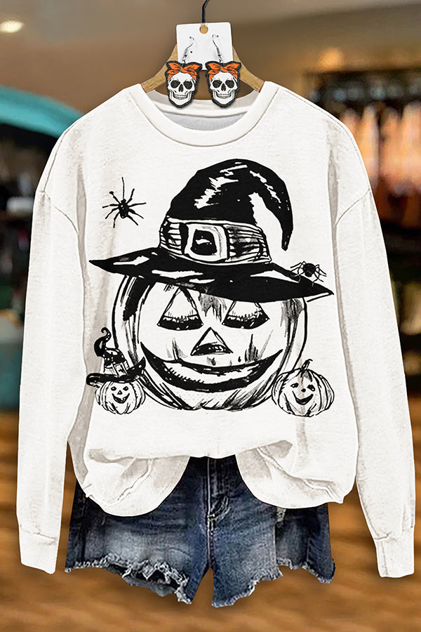 Halloween Pumpkin Print Sweatshirt