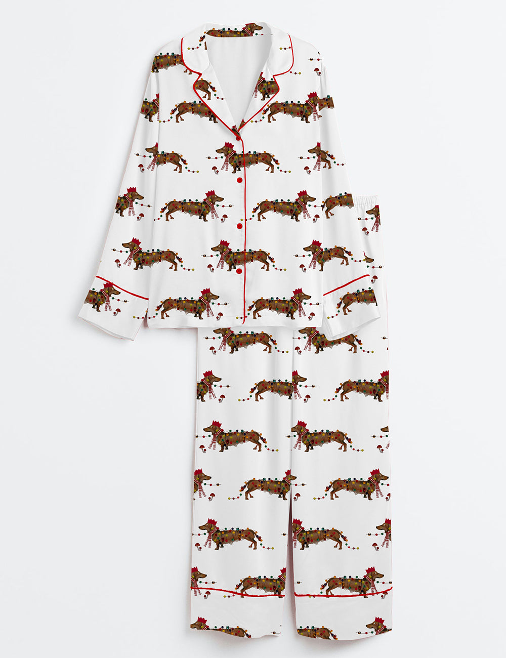 Christmas Dachshund Long Sleeve Satin Pajama Set