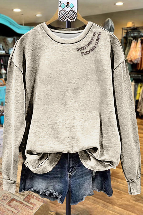 Classic Contrast Text Embroidered Sweatshirt