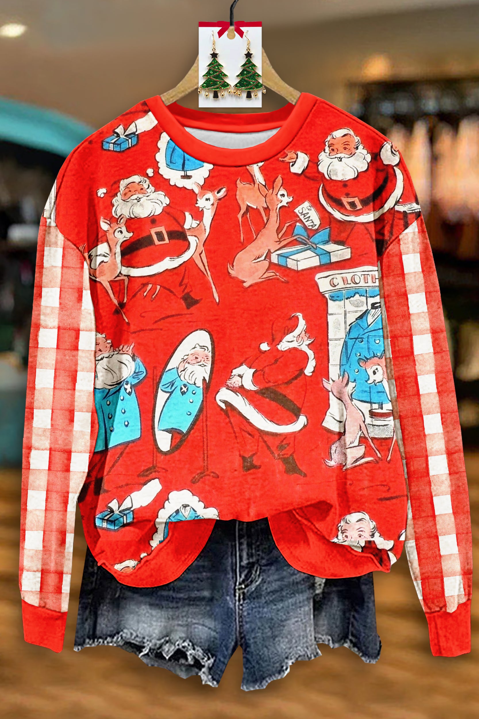 Classic Christmas Santa Claus Plaid Sweatshirt