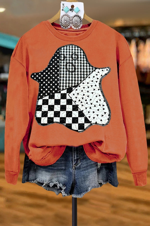 Patchwork Ghost Applique Embroidered Sweatshirt