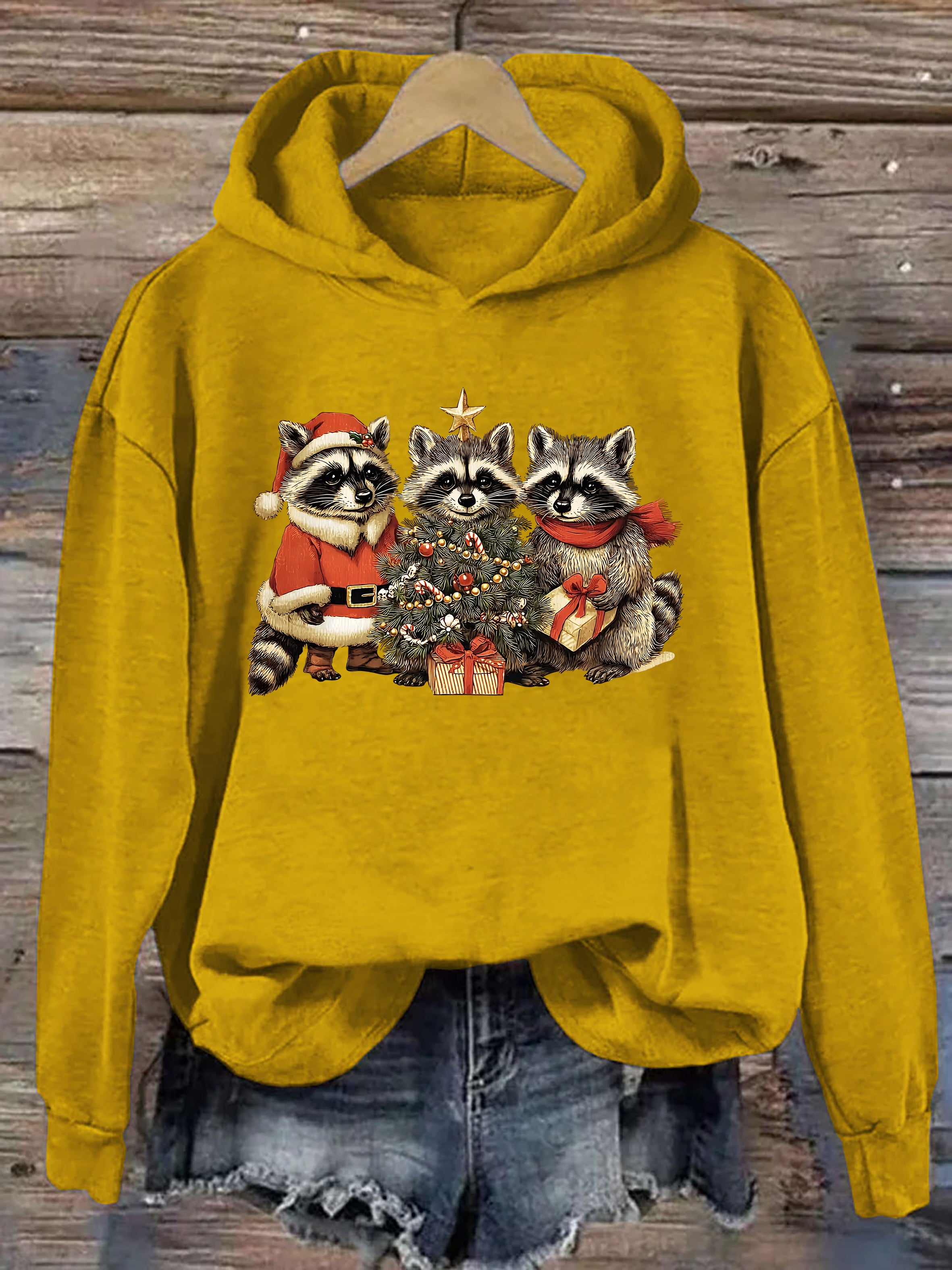 Christmas Santa Raccoons Hoodie