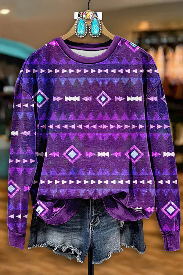 Retro Western Aztec Arrow Print Sweatshirt