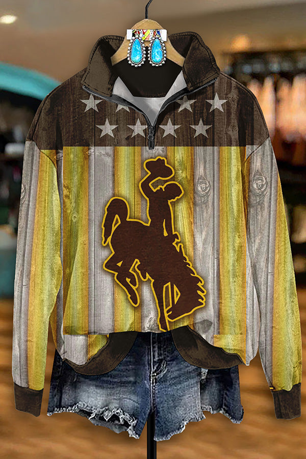 Vintage Western Rodeo Print Zip-Up Sweatshirt