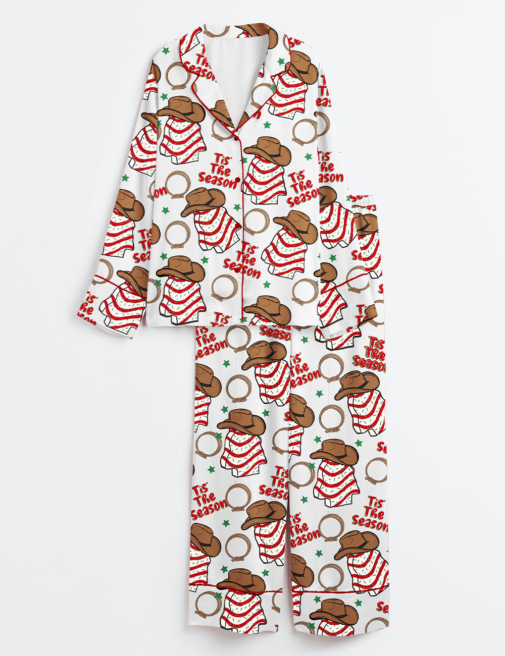 Western Cowboy Christmas Cake Long Sleeve Satin Pajama Set