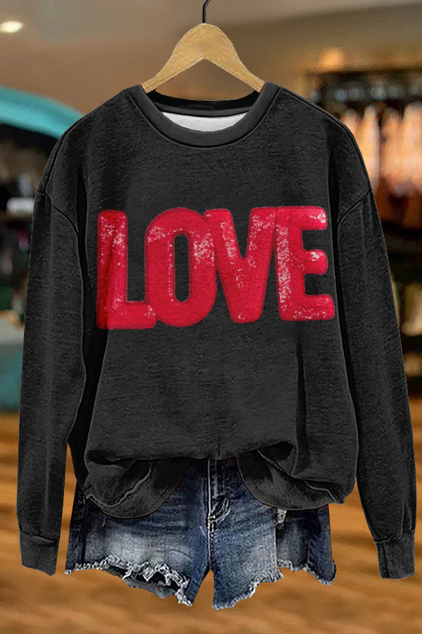 Shiny Valentine's Day Print Sweatshirt