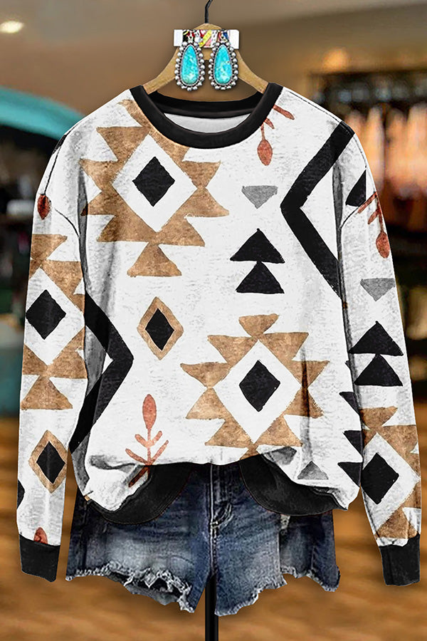 Retro Western Aztec Print Sweatshirt