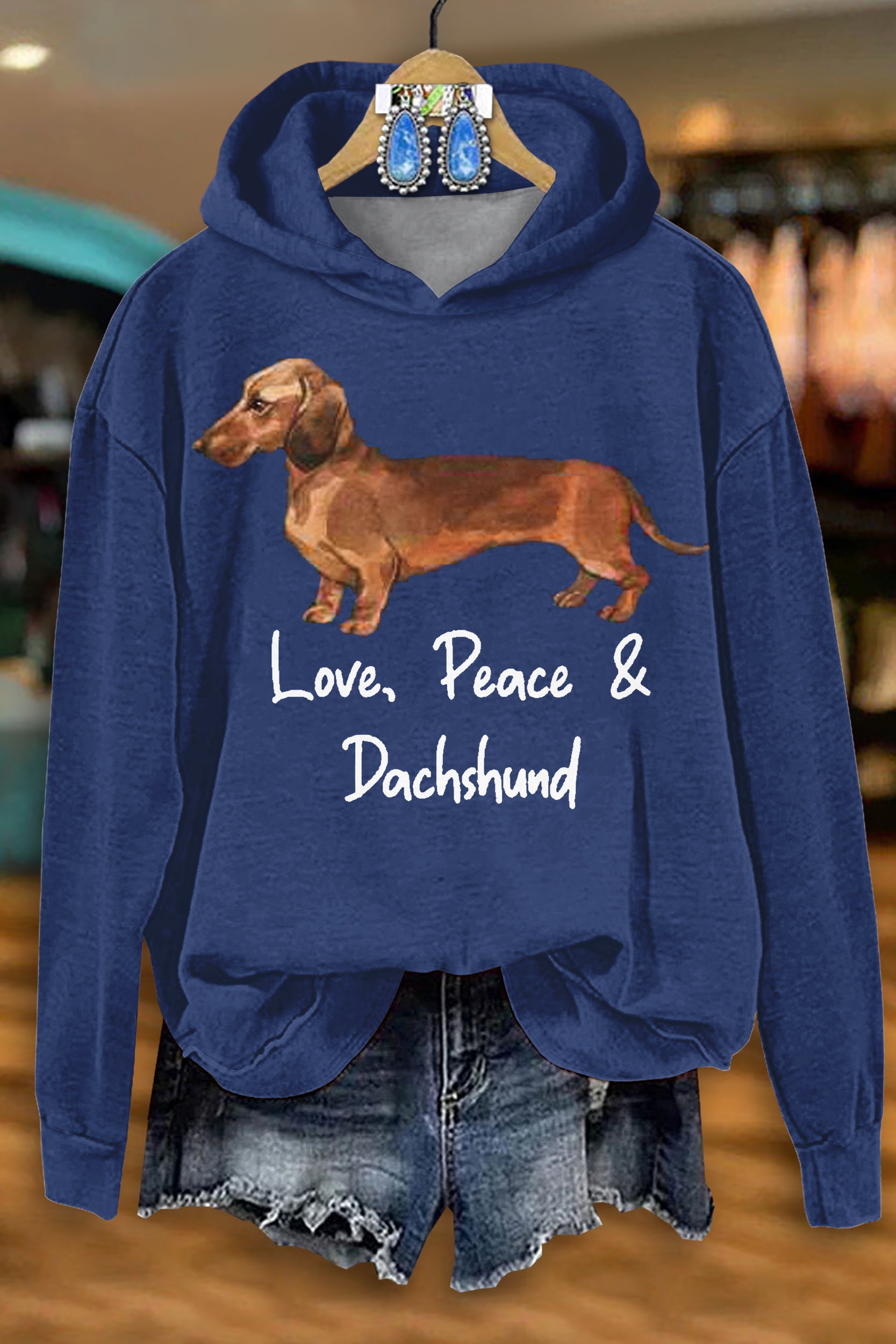 Classic Dachshund Love And Peace Print Hoodie