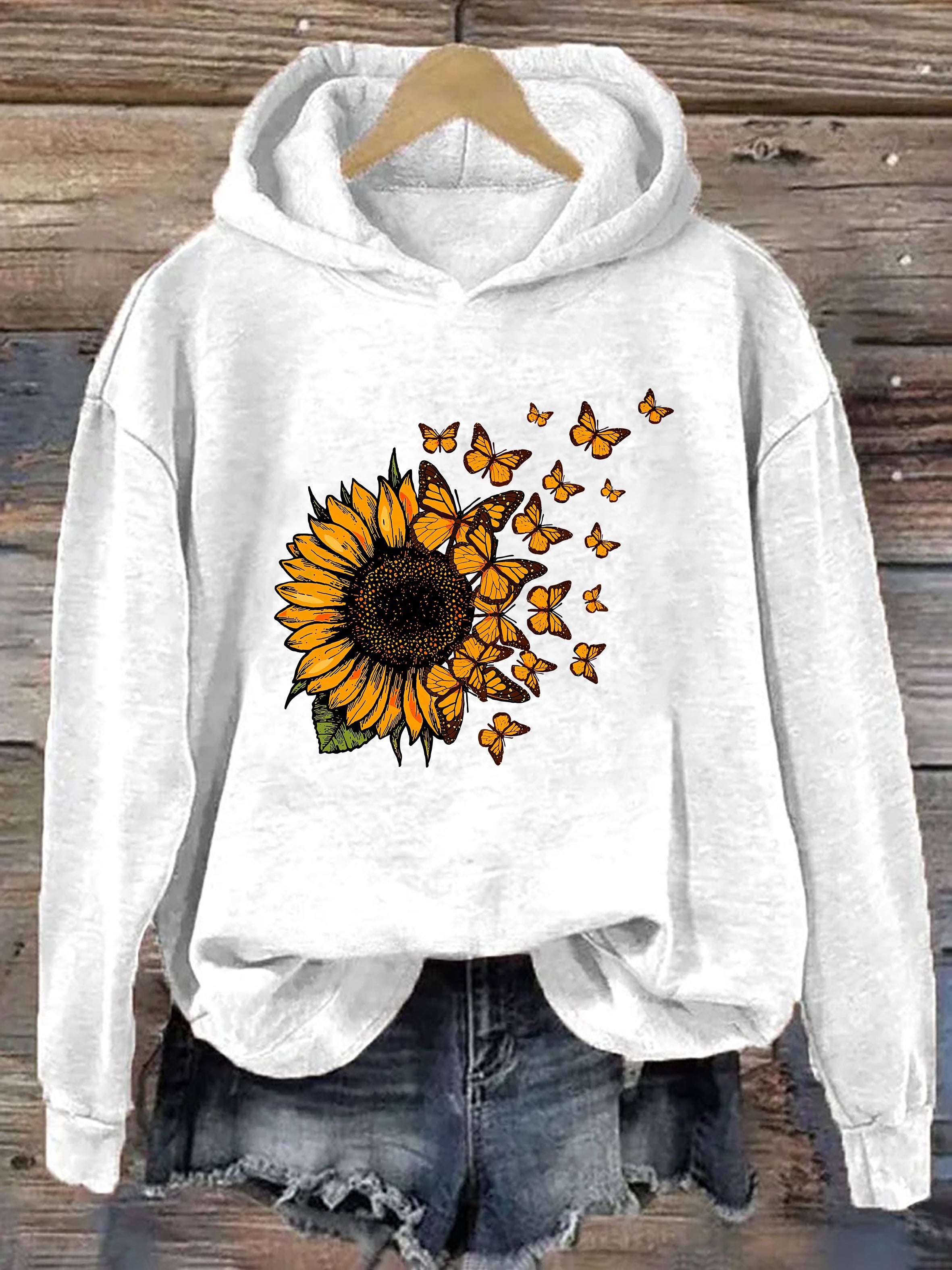 Beautiful Sunflower And Flying Butterflies Hoodie
