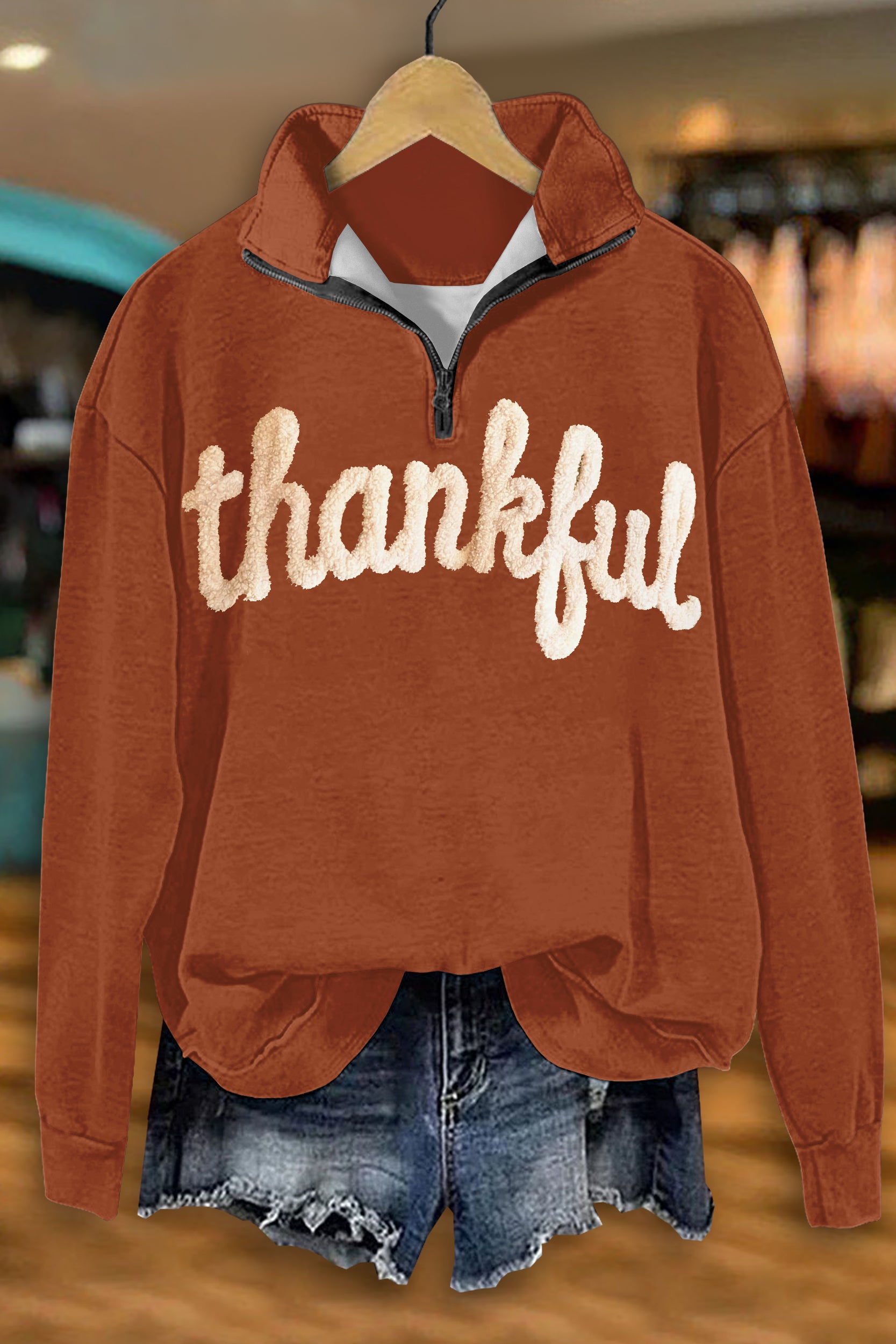 Classic Thanksgiving Day Print Zip-Up Sweatshirt