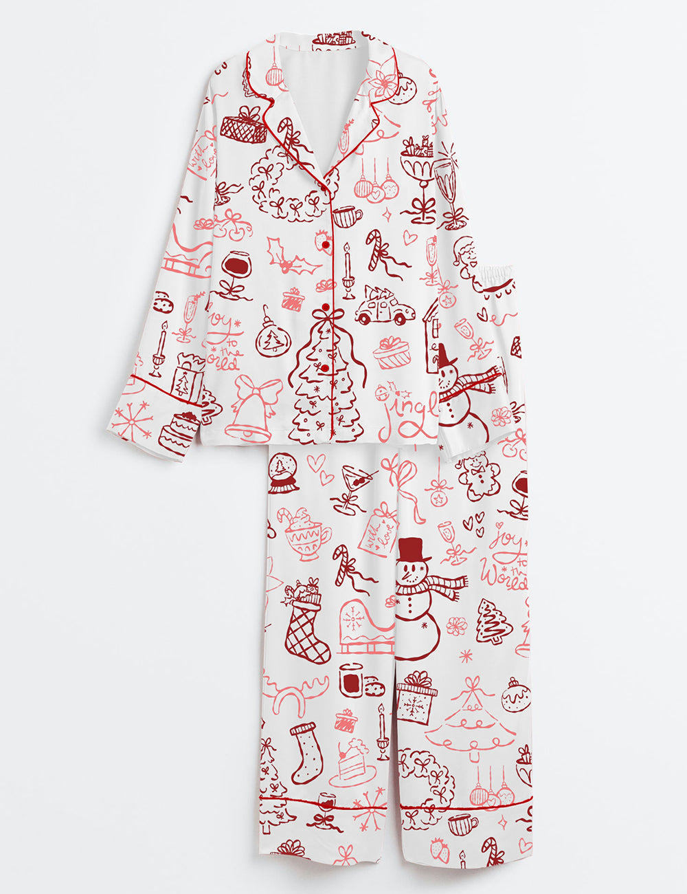 Cute Christmas Long Sleeve Satin Pajama Set
