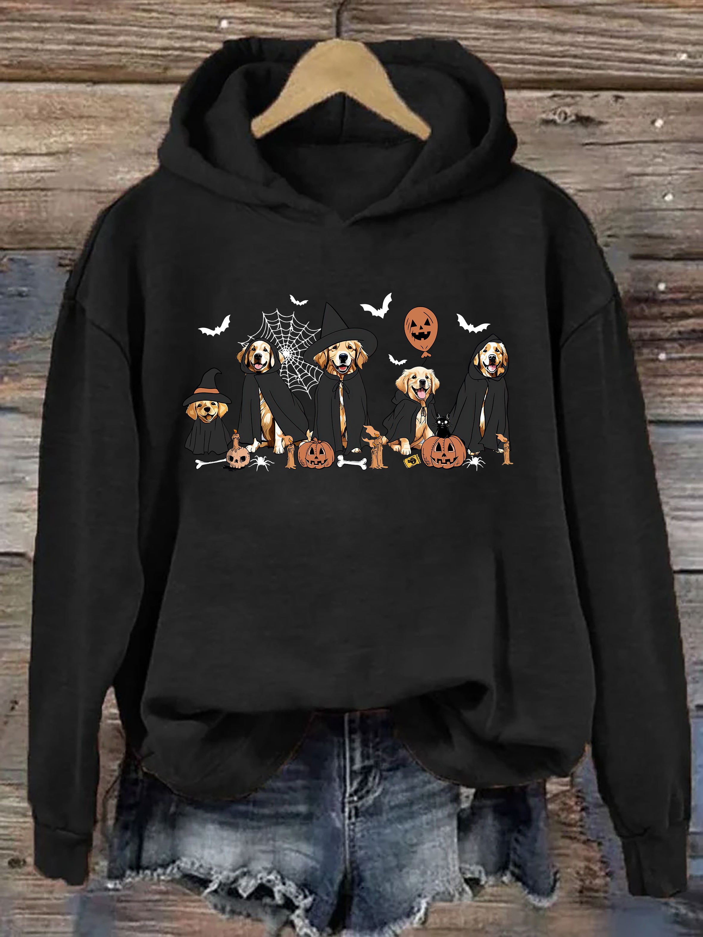 Ghost And Witch Golden Retriever Halloween Hoodie