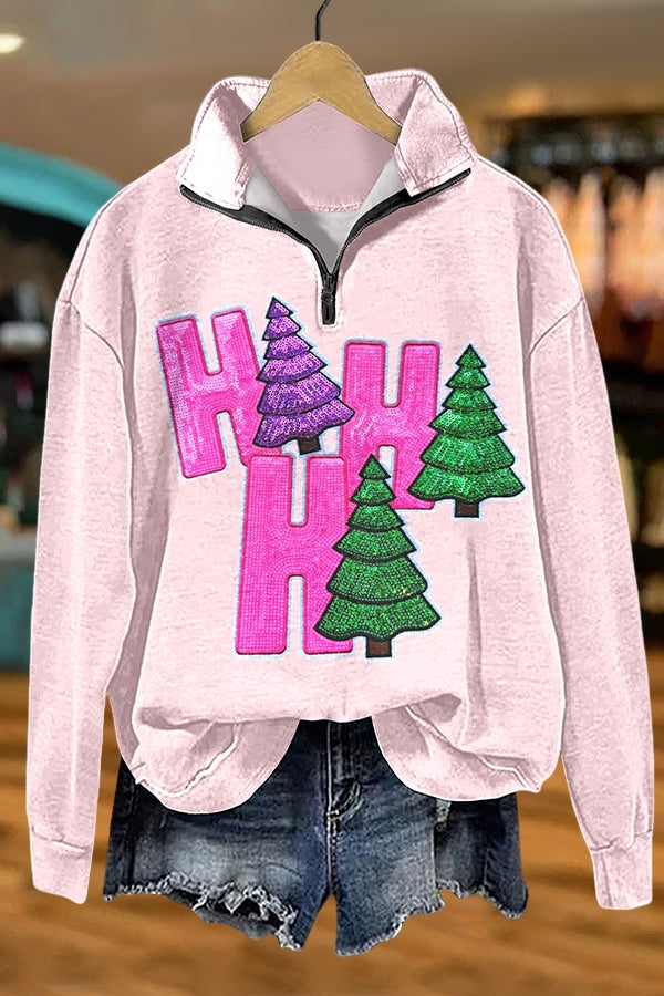 Christmas Tree Ho Ho Ho Zip-Up Sweatshirt