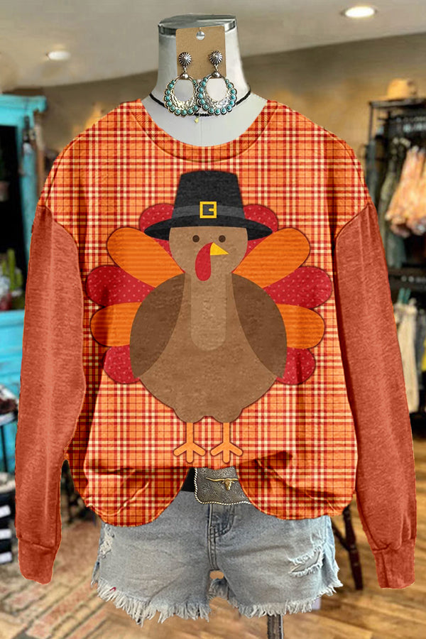 Thanksgiving Plaid Turkey Print Sweatshirt